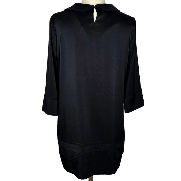 Womens Size L Black Long Sleeve Collared Shift Dress Pockets - Picture 3 of 4